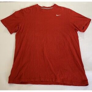Nike T-Shirt Men XL Red Swoosh Logo Embroidered Short Sleeve Crew 100% Cotton